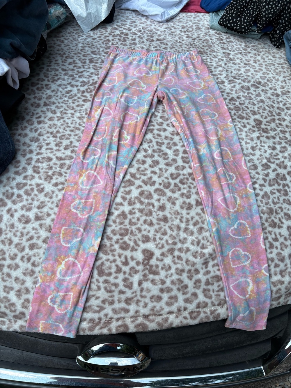Kids Pink Pastel Tie Dye Heart Print Leggings Size 10/12